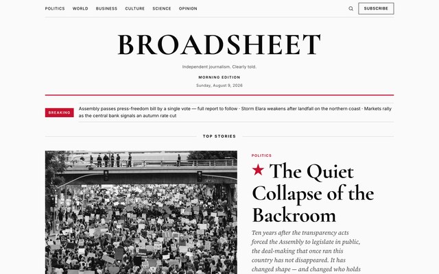 Broadsheet theme — newspaper front page