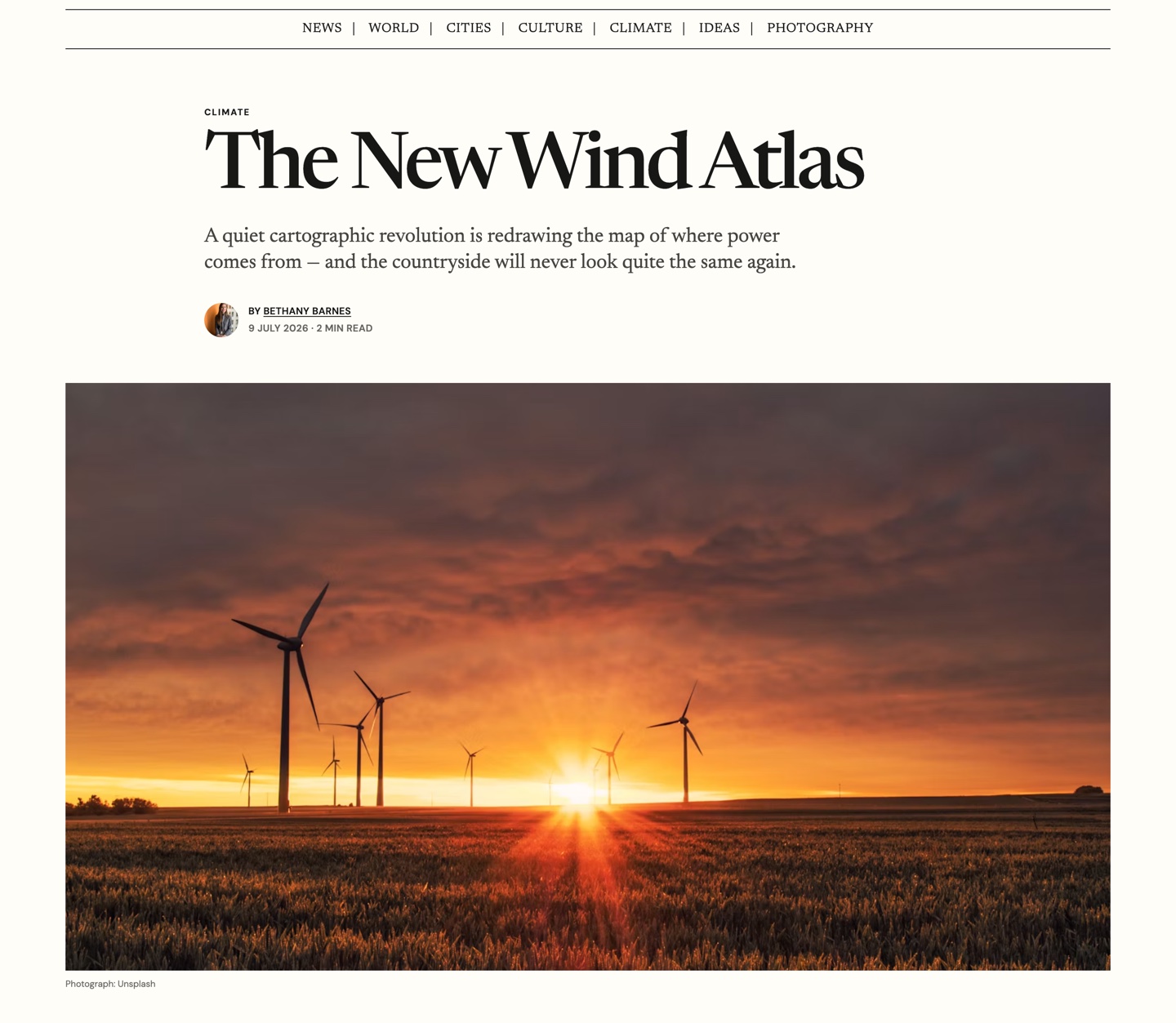 Society article opening with editorial headline, byline and hero image